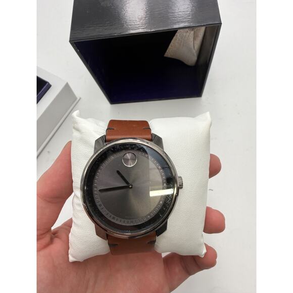 MOVADO BOLD Mens Watch Brown Leather Gunmetal 3600366 Needs Battery replacement main image 7